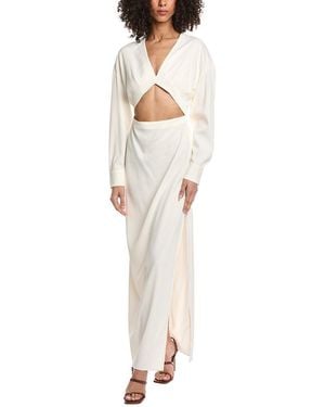LAPOINTE Pebble Crepe Deep V Cutout Maxi Dress - White