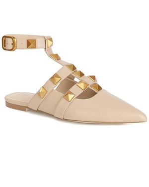Tiffany & Fred Paris Studded Leather Pointy-Toe Ankle Strap Flat - Metallic