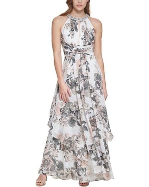Eliza J Printed Chiffon Gown - White