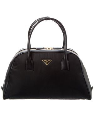 Prada Logo Nylon & Leather Satchel - Black