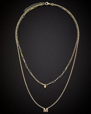 Italian Gold Over Silver 18K Diamond Initial Necklace (A-Z) - Black