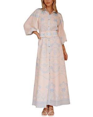 AMINA GLAM Linen-Blend Maxi Dress - Blue