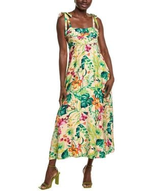 Taylor Pleated Bodice Linen-Blend Midi Dress - Green