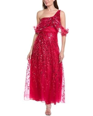 Rene Ruiz Off-The-Shoulder Sequin Tulle Wrap A-Line Gown - Red