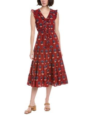 MER ST BARTH Giselle Midi Dress - Red