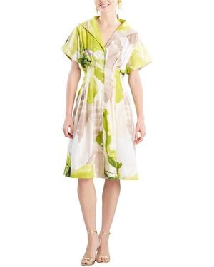 Natori Orchid Poplin Pleat Shirtdress - Yellow