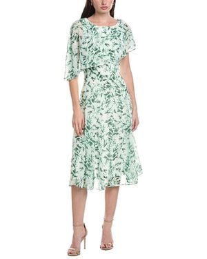Maison Tara Printed Chiffon 3/Sleeve Midi Dress - Green
