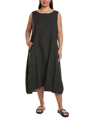 Eileen Fisher Plus Lantern Linen Maxi Dress - Black