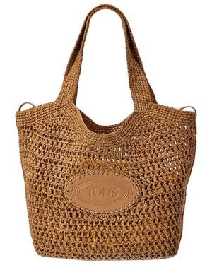 Tod's Logo Medium Raffia Tote - Brown