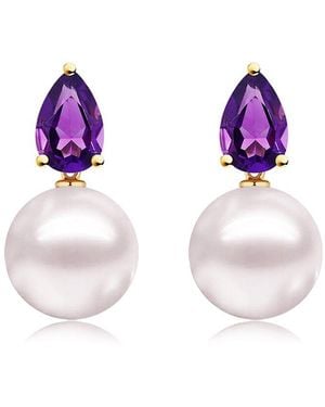 Kai Fine Jewelry 14K 0.70 Ct. Tw. Amethyst & 8-9Mm Pearl Drop Earrings - Purple