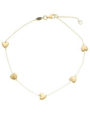Italian Gold 14K Heart Station Adjustable Length Anklet - White
