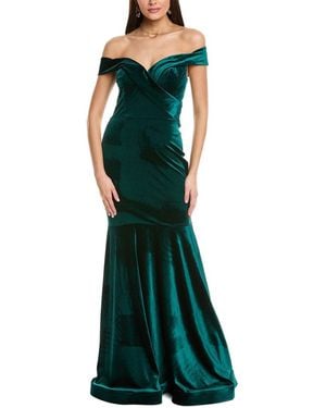 Rene Ruiz Off-The-Shoulder Gown - Green