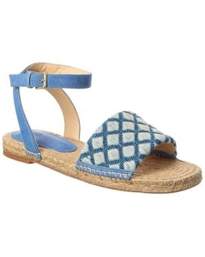 L'Agence Grece Ankle Strap Denim & Suede Sandal - Blue