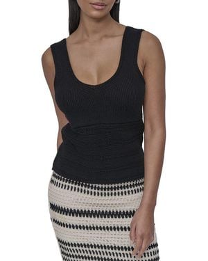 DKNY Cotton V-Neck Crochet Sweater - Black