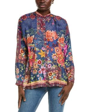 Johnny Was Audrey Oversized Silk Blouse - Blue