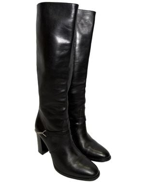 Saint Laurent Saint Laurent Leather Chain Detail Tall Boot (Authentic Pre-Loved) - Black