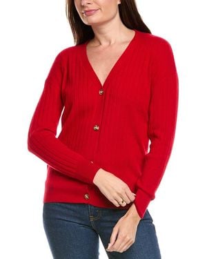 Kier + J Kier + J Ribbed V-Neck Wool & Cashmere-Blend Cardigan - Red