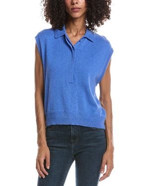Brodie Cashmere Collared Detail Tank Top - Blue