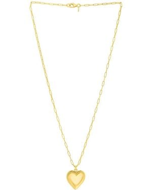 Italian Gold Over Silver 14K Puffed Heart Paperclip Necklace - Metallic
