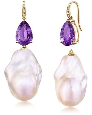 Kai Fine Jewelry 14K 5.45 Ct. Tw. Diamond & Amethyst & 16-17Mm Pearl Drop Earrings - Pink
