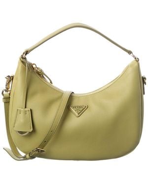Prada Drawstring Leather Hobo Bag - Green
