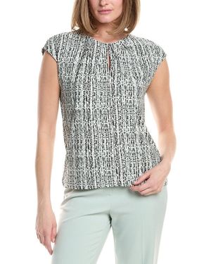 Anne Klein Extended Shoulder Pleat Keyhole Front Top - Blue