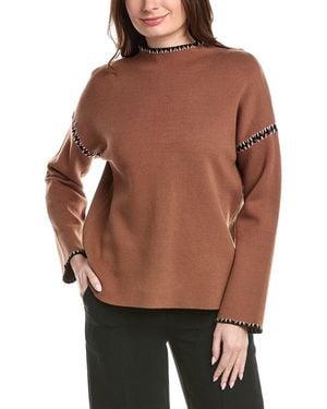 Tahari Novelty Embroidery Stitch Pullover - Brown