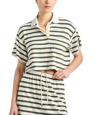 10 Crosby Derek Lam Indira Striped French Terry Jersey Crop Rugby Top - White