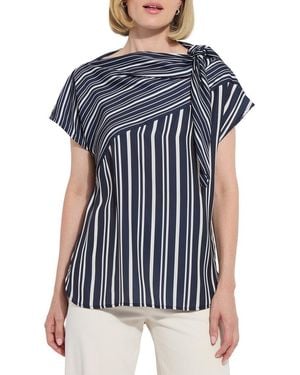 Lyssé Tamar Stripe Bow Tie Neck Top - Blue