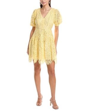 Anne Klein Puff Sleeve Guipure Lace Mini Dress - Yellow