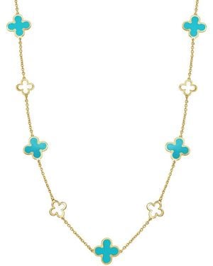 Italian Gold 14K Station Layered Clover Necklace - Blue