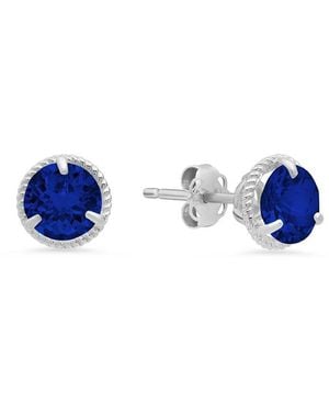 MaxColor 14K 1.70 Ct. Tw. Lab-Grown Sapphire Halo Studs - Blue
