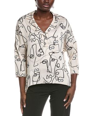 Joseph Ribkoff Abstract High-Low Blouse - White