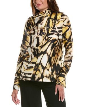 Oscar de la Renta Long Sleeve Butterfly Silk Twill Blouse - Black