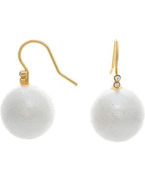 Rivka Friedman 18K Plated 16Mm Pearl Cz Earrings - White