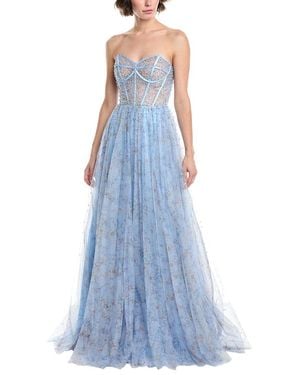 Jovani Beaded Tulle Gown - Blue