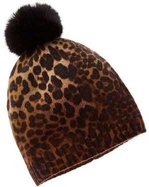 Sofiacashmere Sofiacashmere Dip-Dye Leopard Cashmere Hat - Brown