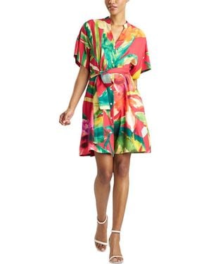 Natori Mandarin Silk-Blend Shirtdress - Red