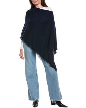 Amicale Cashmere Fringe Jersey Asymmetrical Cashmere Poncho - Blue