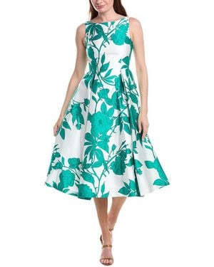 Adrianna Papell A-Line Twill Midi Dress - Blue