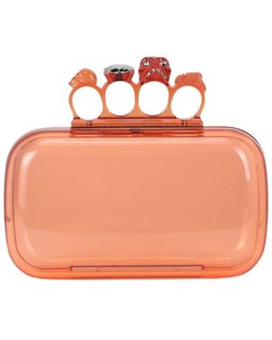 McQueen Skull Four-Ring Rubber Clutch - Orange
