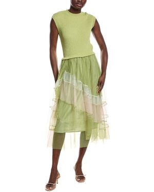 Gracia Tulle Skirt A-Line Midi Dress - Green
