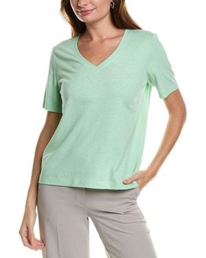 Lafayette 148 New York James V-Neck Linen-Blend T-Shirt - Green