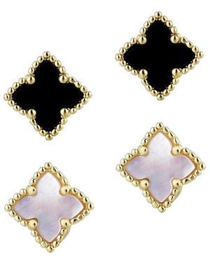 Adornia 14K Plated Mother-Of-Pearl Clover Stud Set Earrings - Black