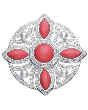 Genevive Jewelry Silver Cz Statement Pin - White