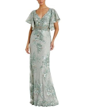 Mac Duggal Embroidered Flutter Sleeve Trumpet Gown - Green