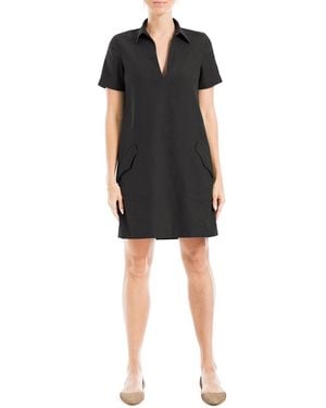 Max Studio Collar Linen-Blend Mini Dress - Black