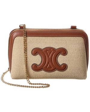 Celine Triomphe Canvas & Leather Clutch On Chain - Brown