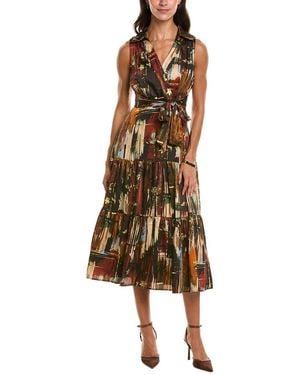 Tahari Printed Midi Dress - Brown