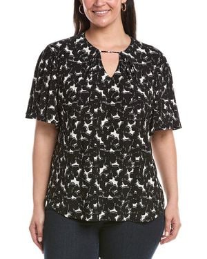 Anne Klein Plus Pleat Neck Bell Sleeve Top - Black